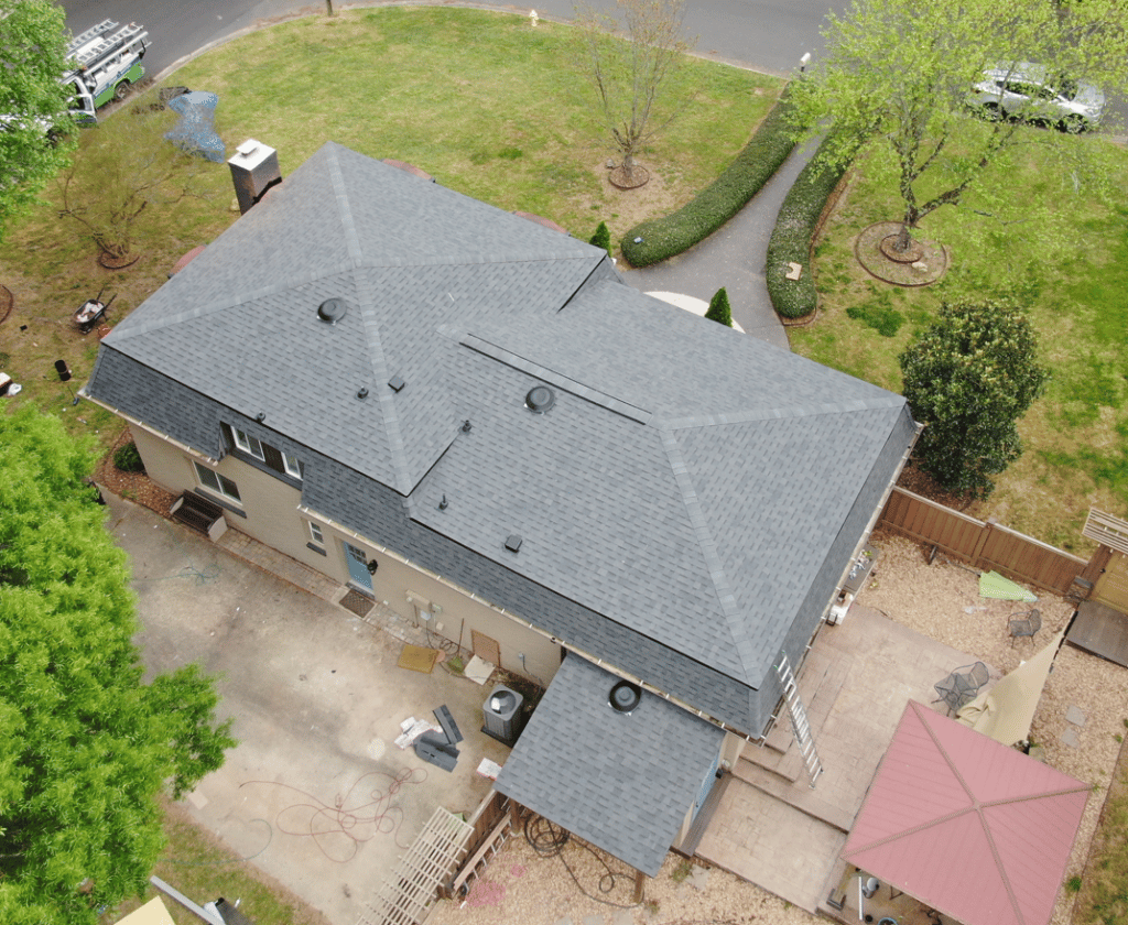 Drone photo of a Mansard Gambrel Roof