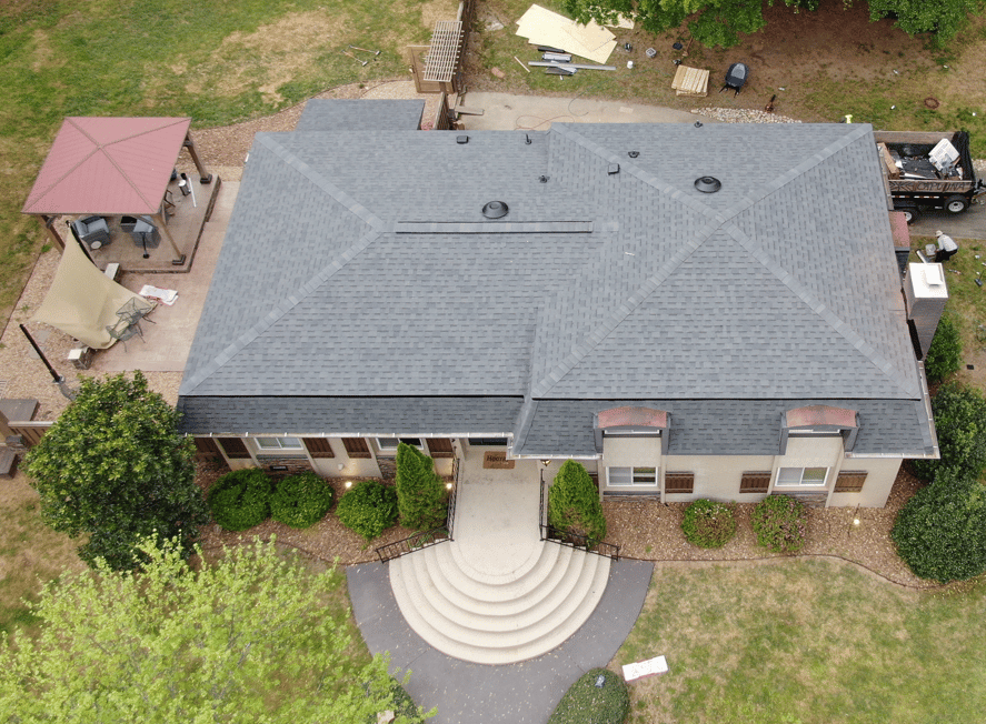 Aerial shot of a Mansard Gambrel roof