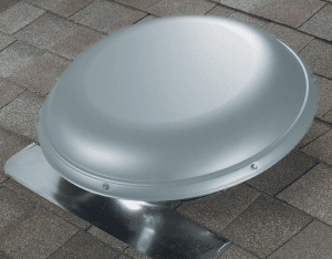 Silver power vent on a residential roof